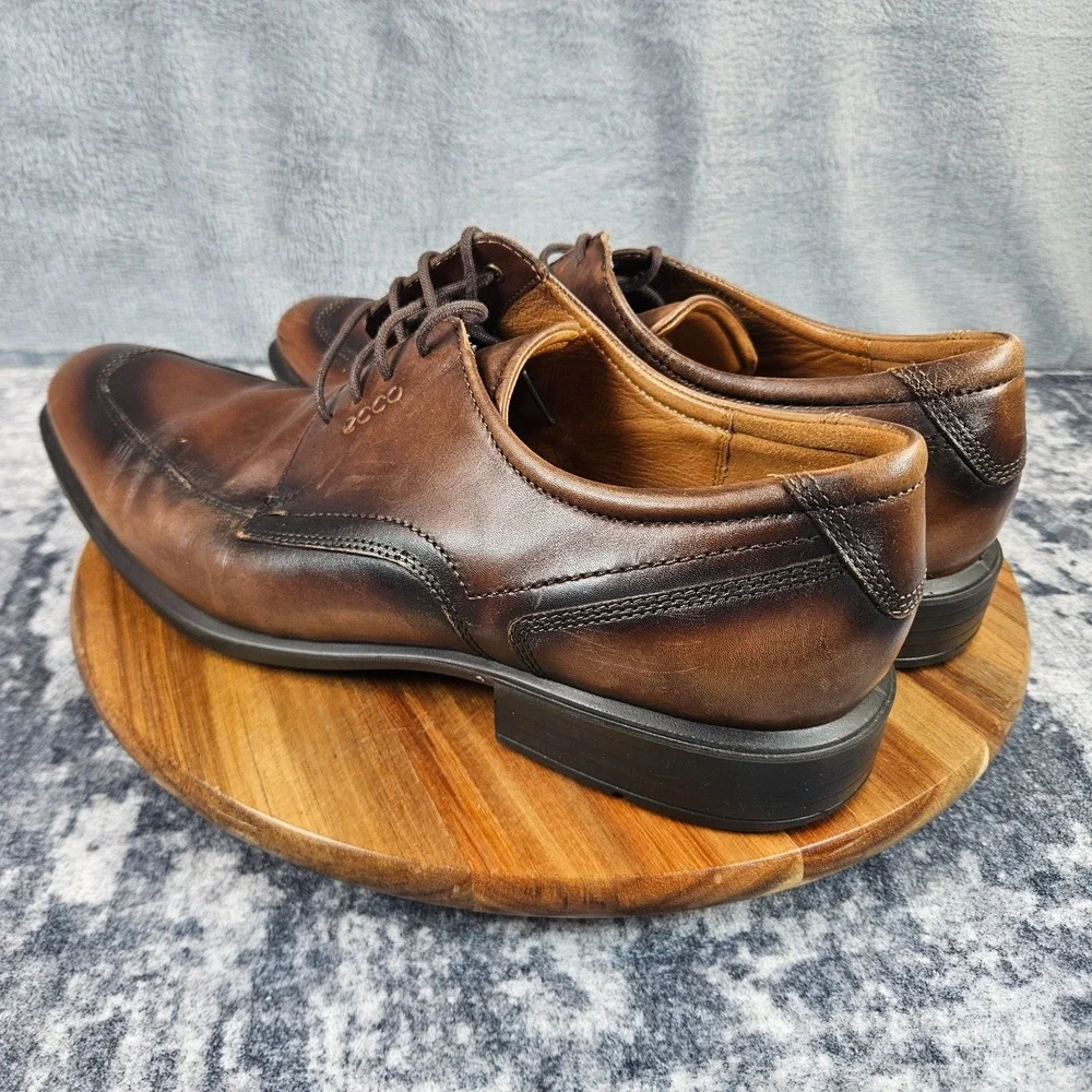 ECCO Mens Shoes 45 US 11 Brown Burnished Leather Apron Toe Derby Shock Point